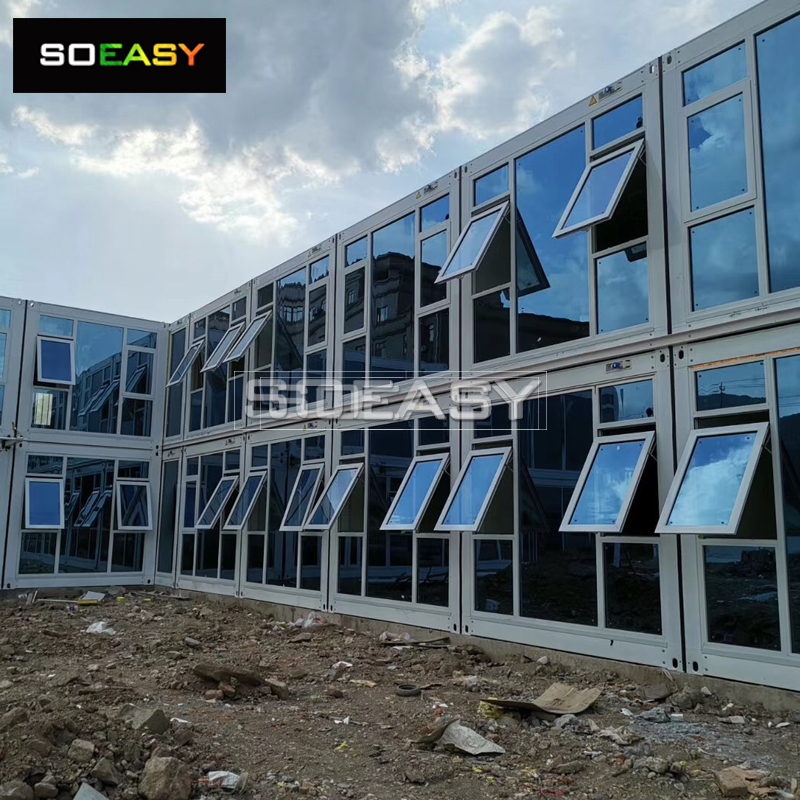 &Uuml;stten Asılı Pencere Tasarımı D&uuml;z ​​Paket Konteyner Ev Cam Otel