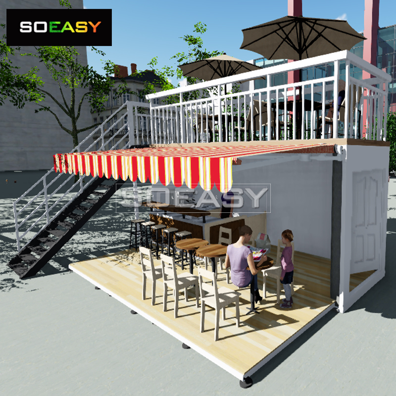 Caffetteria a due piani con casa container espandibile dal design con balcone