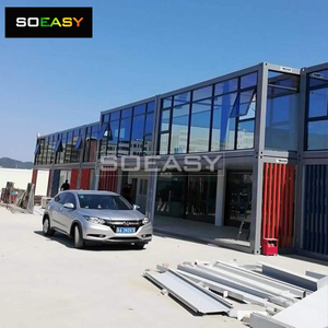 Rotes und blaues Doppelboden-Glas-Flat-Pack-Containerhaus, modular