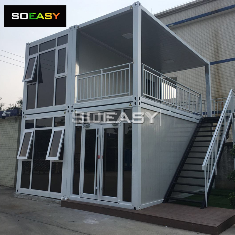 Doppelb&ouml;den aus Glas mit Terrasse, flaches Containerhaus, modular